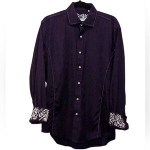 Zagiri Comfortably Numb Dress Shirt Purple Jacquard Slim Embroidered Mens Medium